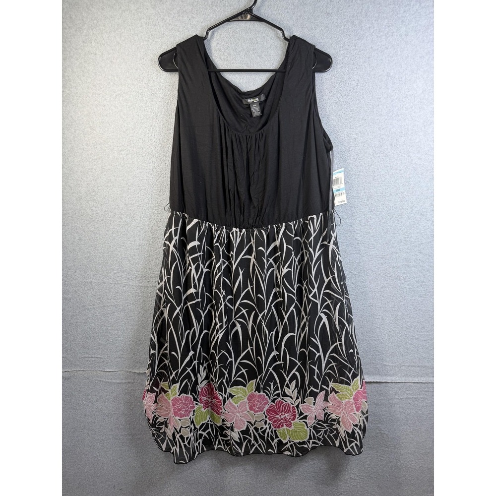 Style&co. Dress‎ Womens 20W Black Floral Sleeveless Scoop Neck Lined Sundress